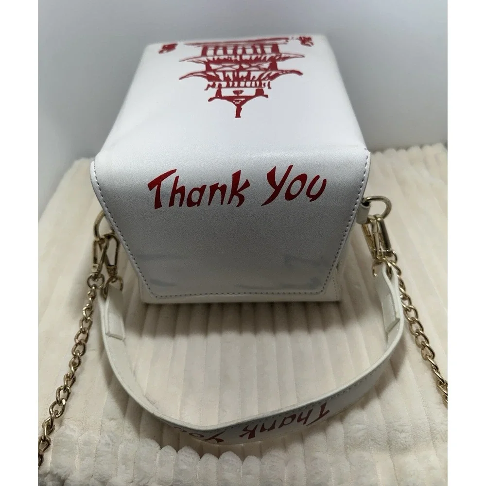 Chinese Takeout Box Vinyl Purse Handbag w/ chain Trendy Cool Pre-Owned